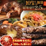 100人に1人！黒毛和牛が当たる！【 10品から選べる最大2.5kg 】 2種固定 福袋 2025 超お得なメガ盛り肉福袋！ 【 訳あり 送料無料 】はしっこ 訳あり お肉 在庫処分 牛肉 豚肉 肉 豚丼 ハンバーグ 食品 BBQ バーベキュー