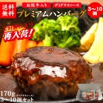 送料無料 母の日 肉 ハンバーグ 牛肉 松阪牛 和牛 惣菜 肉惣菜 肉屋 肉汁 自家製 お弁当 おかず ギフト プレゼント お取り寄せ 松阪牛入り 千里屋プレミアムハンバーグ 170g×3～10個